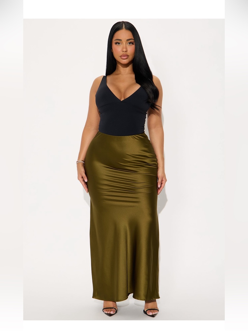 Olive Satin Maxi Skirt - Elegant Women’s Long Skirt